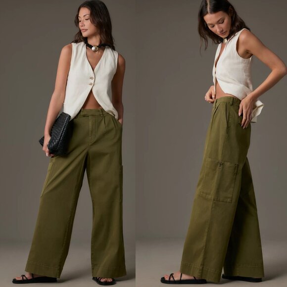 Anthropologie Pants - Anthropologie Pilcro Pleated Wide-Leg Cargo Pants new nwt green color size L